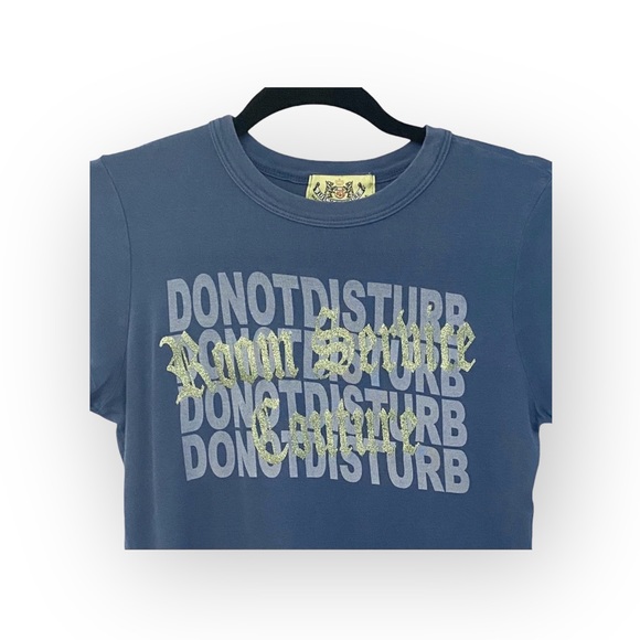 90’s: OG Juicy Couture ✌︎︎ Do Not Disturb Graphic Glitter Baby T Shirt ✌︎︎ Navy - Picture 4 of 14